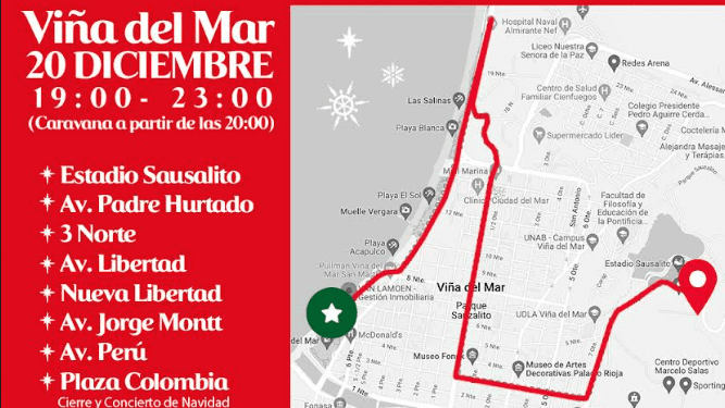 Caravana navideña recorrerá Viña del Mar este martes 20