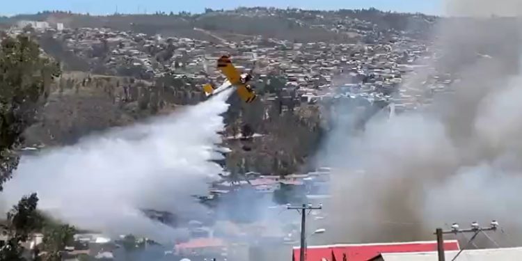 Incendio afecta a viviendas en cerro O’Higgins de Valparaíso