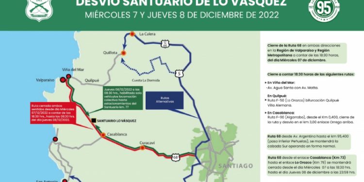 Dan a conocer desvíos para peregrinación al Santuario de Lo Vásquez